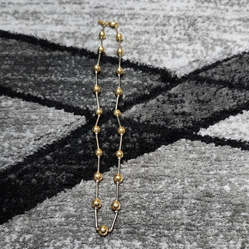 PREMIUM DESIGN JEWELRY 2-TONE METAL BEADED NECKLACE 18"